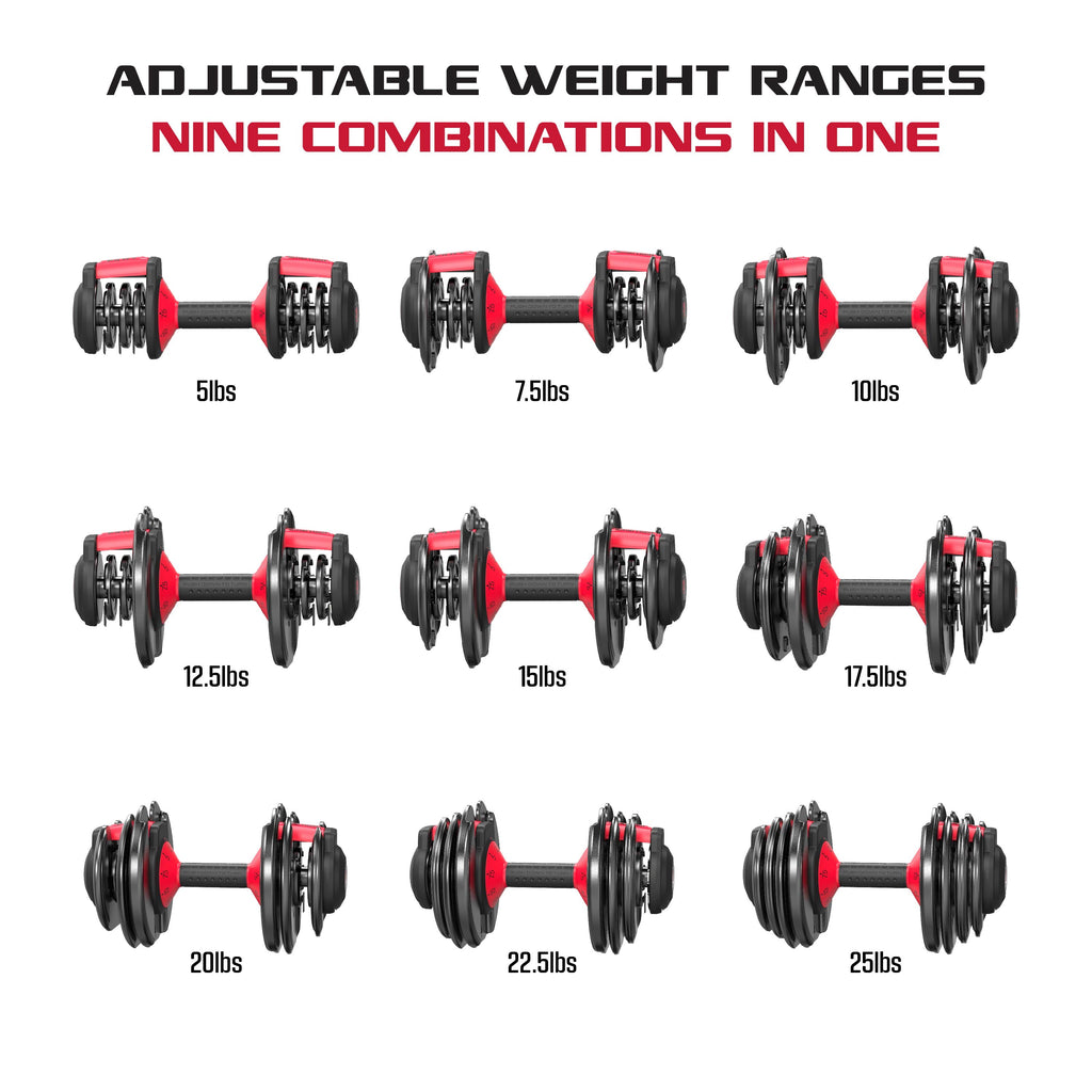 Adjustable Dumbbells 2-Pack, 25Lb Smartbell Dumbbell Set with 9-In-1 Quick-Select Weights, 2.5Lb Increments for Home Gym