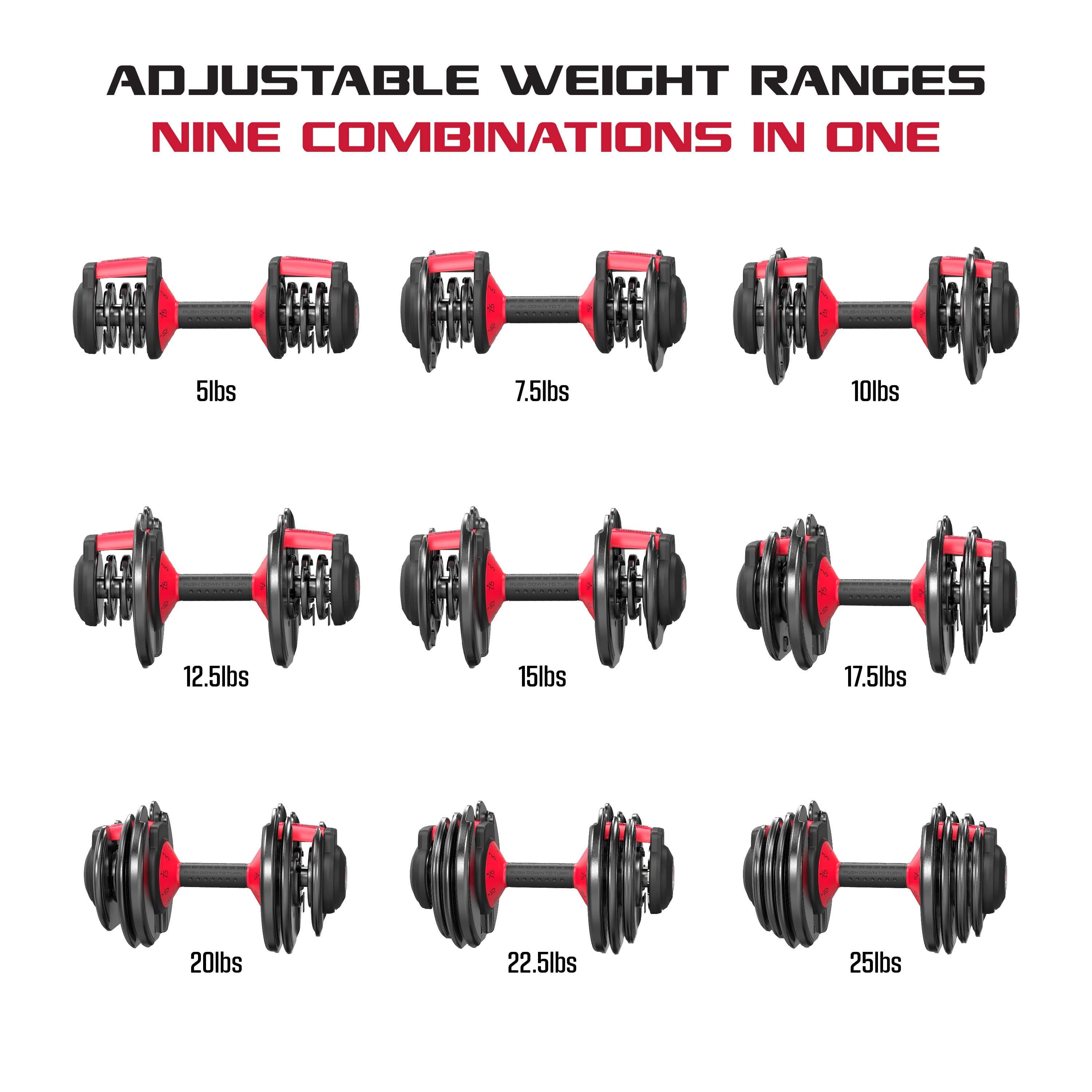 Adjustable Dumbbells 2-Pack, 25Lb Smartbell Dumbbell Set with 9-In-1 Quick-Select Weights, 2.5Lb Increments for Home Gym