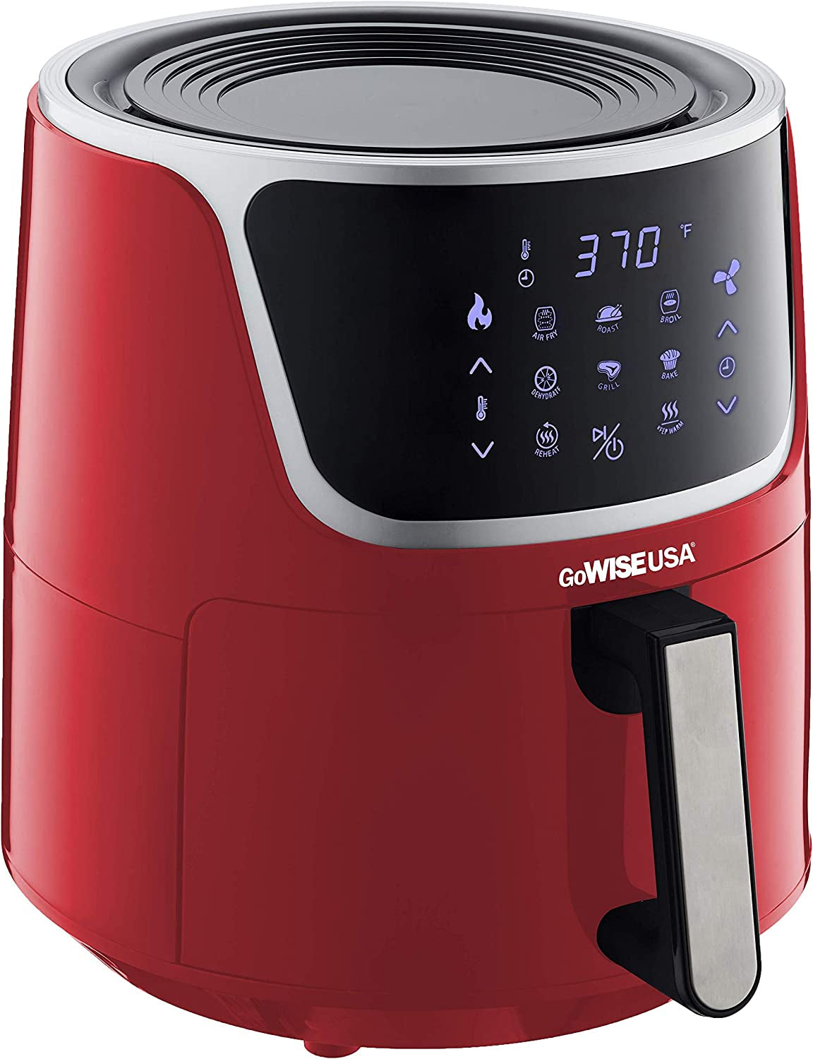 USA GW22957 7-Quart Electric Air Fryer with Dehydrator & 3 Stackable Racks, Digital Touchscreen with 8 Functions + Recipes, 7.0-Qt, Red/Silver